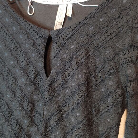 Pink Owl Black Lace Keyhole Front 3/4 Sleeve Dress Size Small - Picture 3 of 9